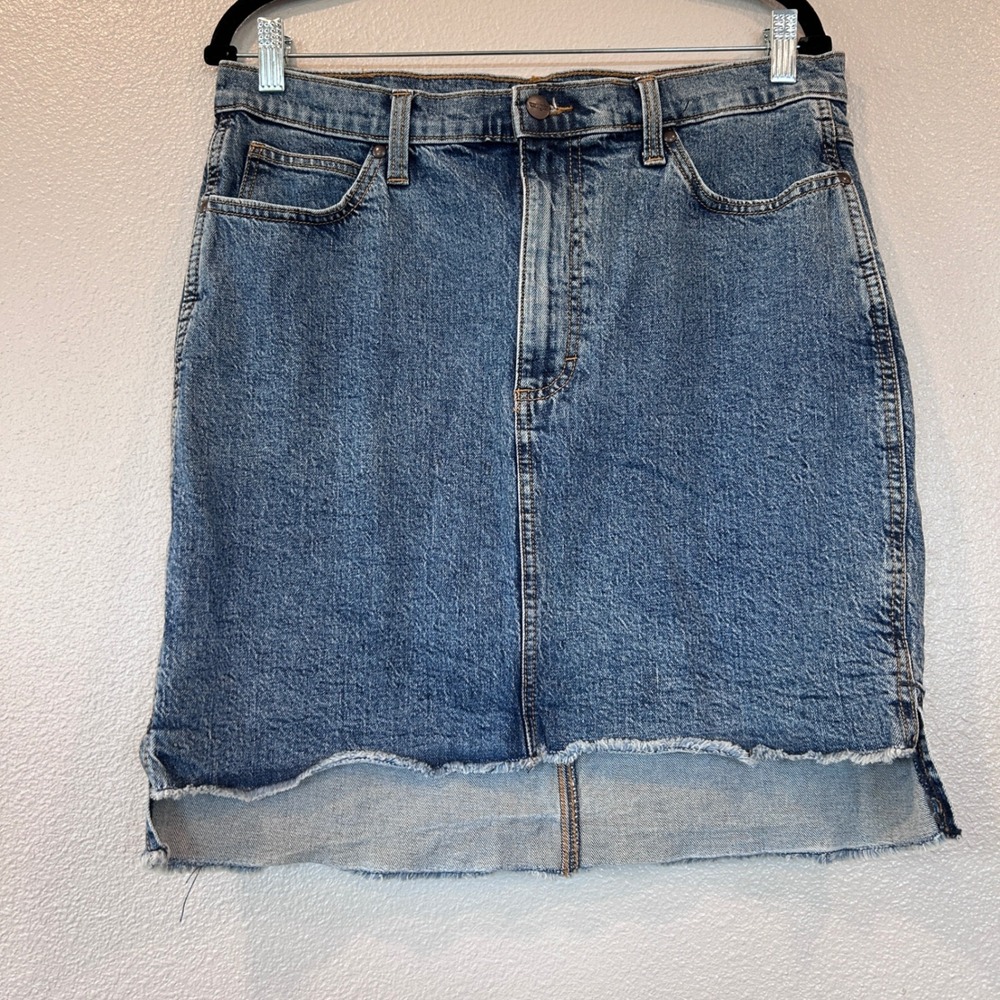 Wrangler Womens Blue Denim Mini Skirt High Low Raw Hem Size L